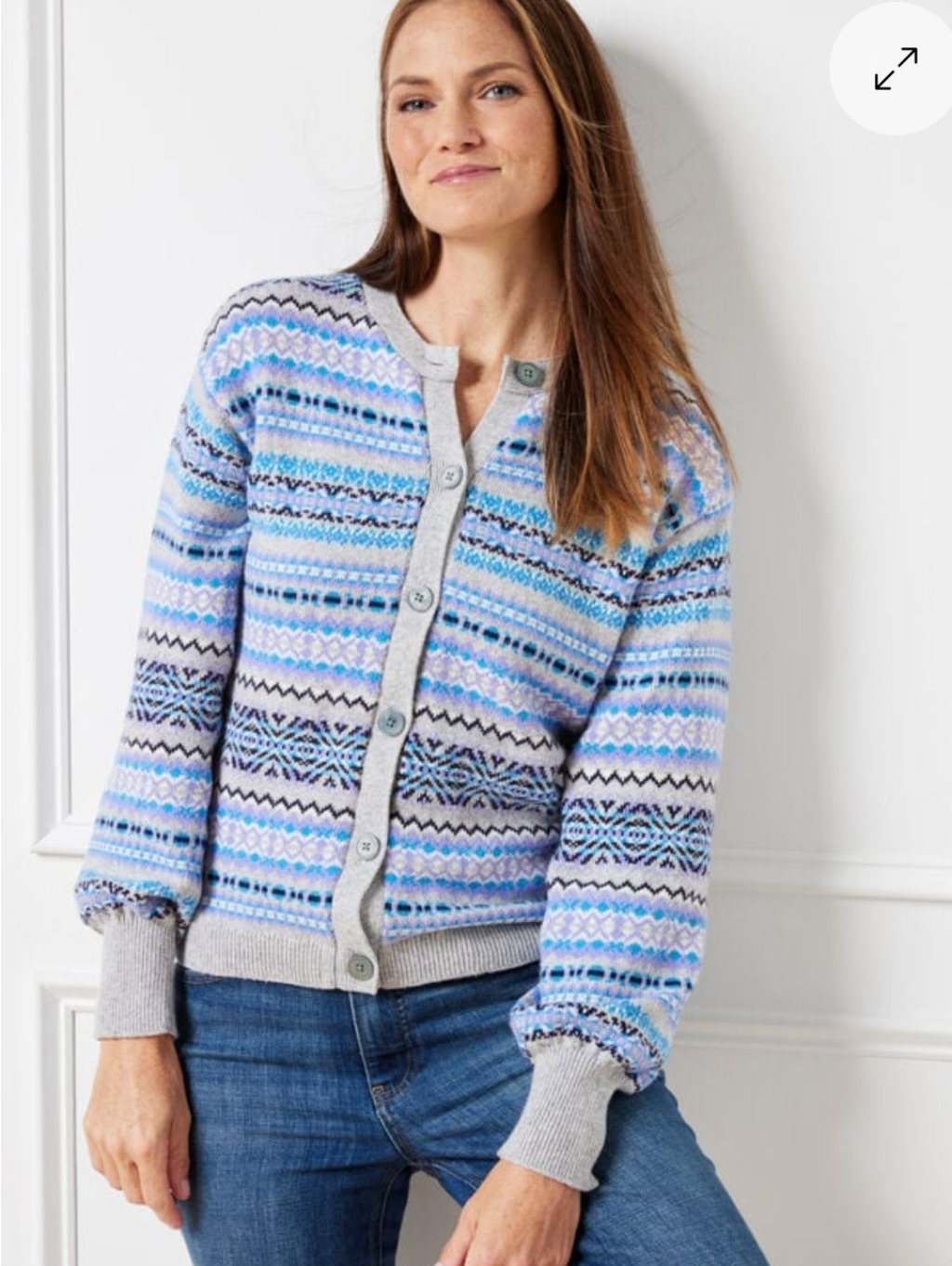 Talbots Blue, Purple And Gray Fair Isle Button Cardigan Size 2x